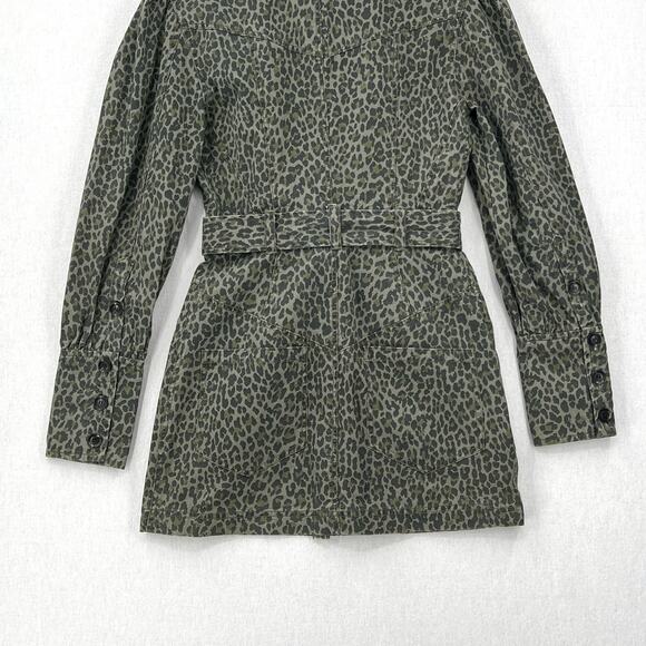 MARISSA WEBB Mera Leopard Print Denim Dress Womens Small Olive Green Belted - Picture 10 of 16